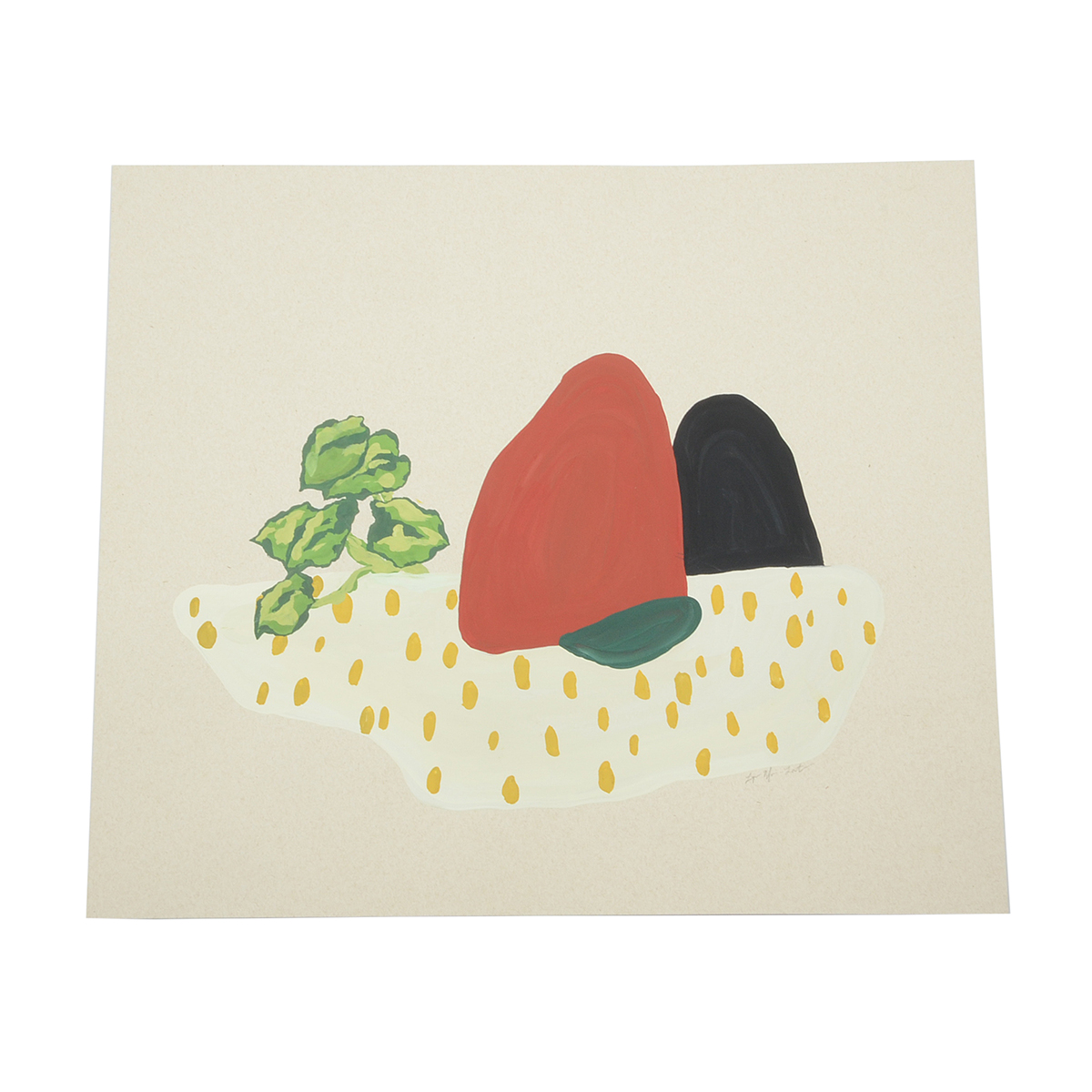 Lyric Morris-Latchaw Original Signed Foliate Gouache Study on Gray Paper