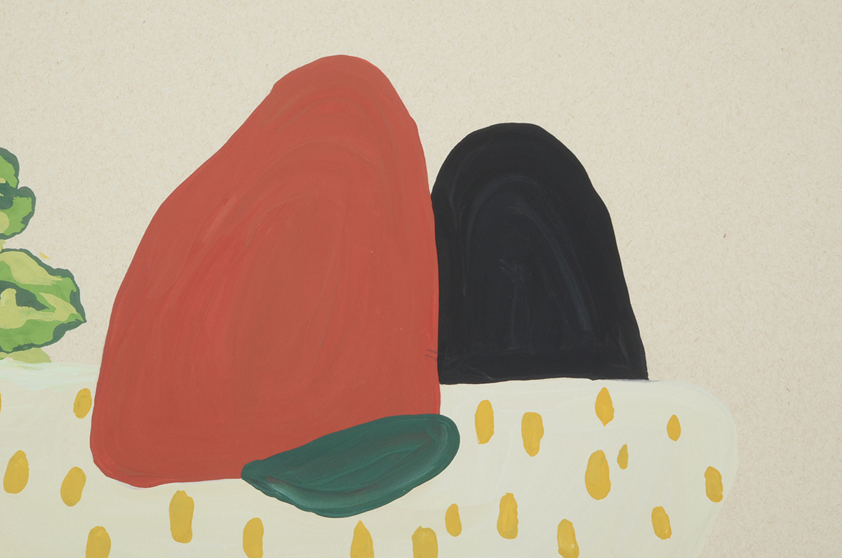 Lyric Morris-Latchaw Original Signed Foliate Gouache Study on Gray Paper