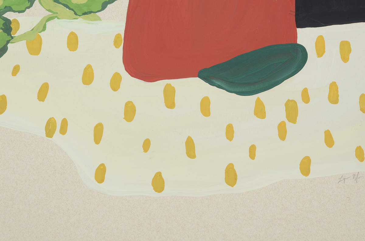 Lyric Morris-Latchaw Original Signed Foliate Gouache Study on Gray Paper