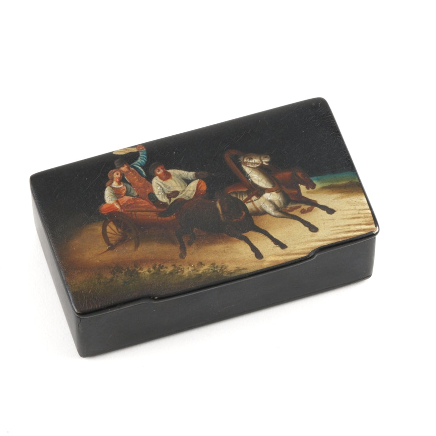 Early 20th-Century Russian Hand Painted Lacquered Box