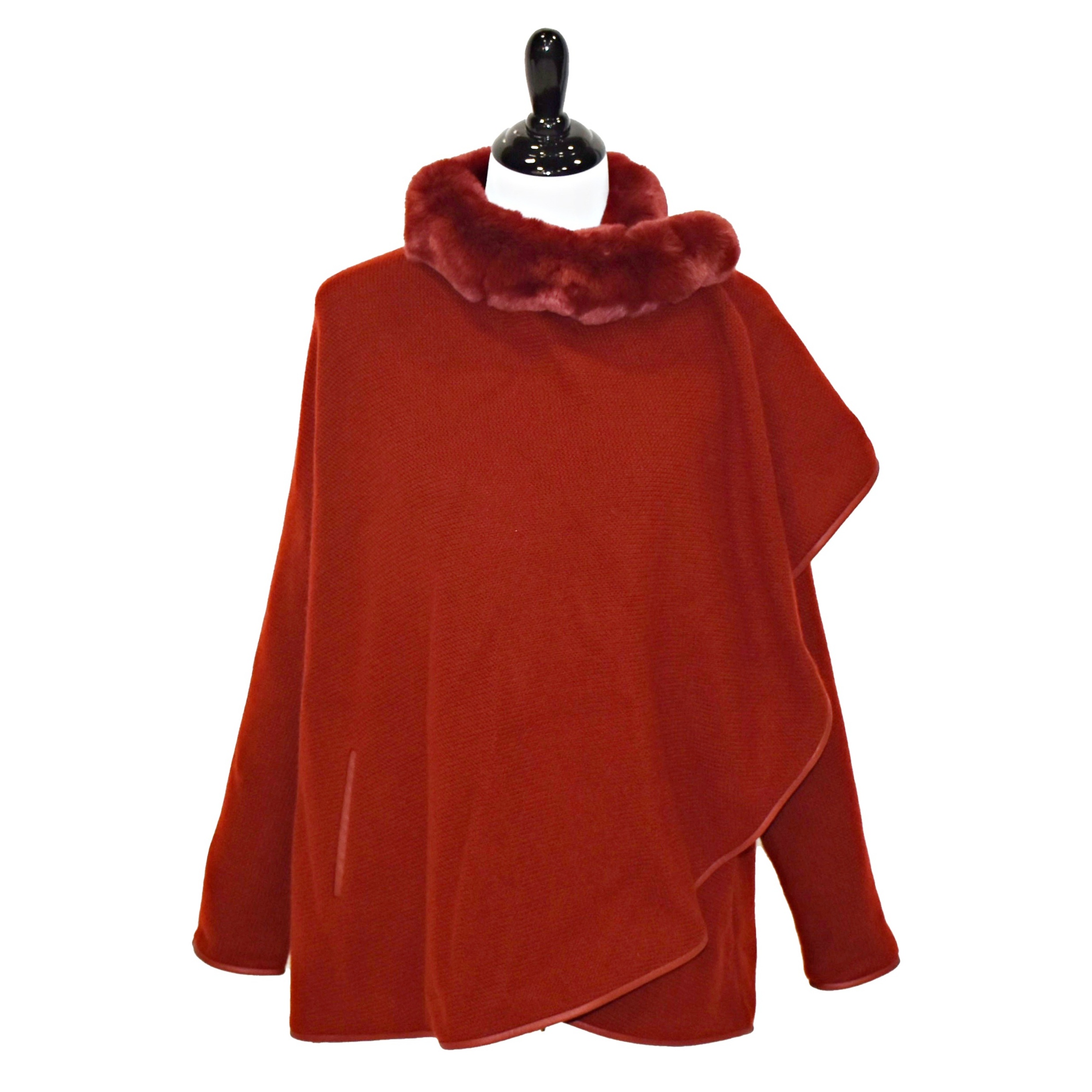 Loro Piana Deep Red Cashmere Cape with Chinchilla Collar