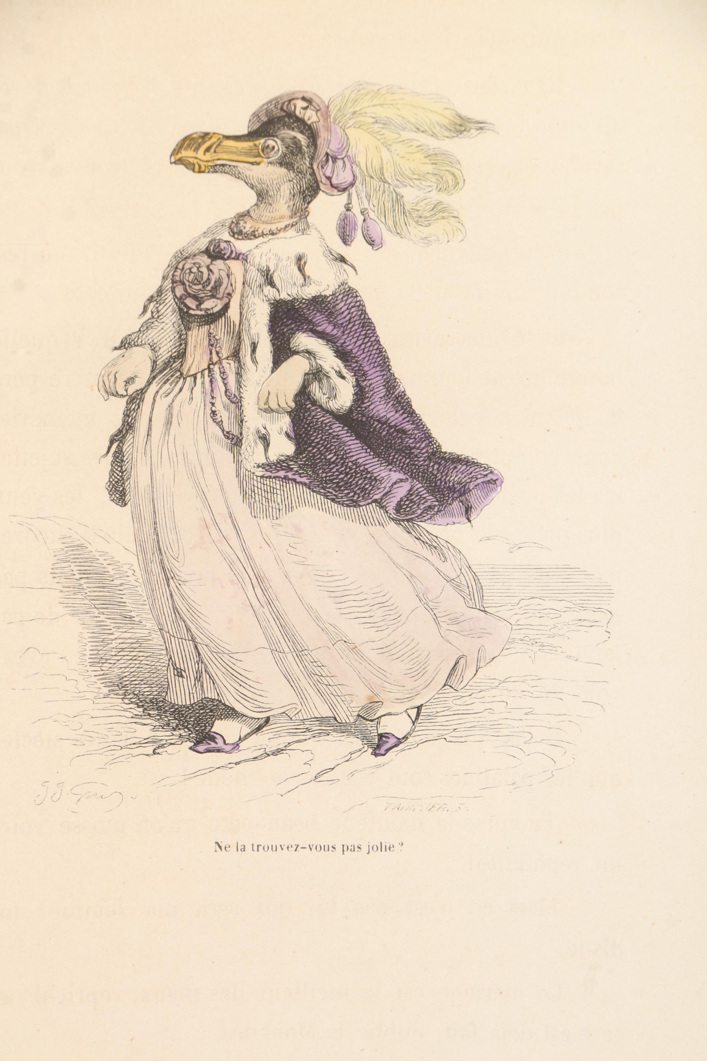 Hand Colored Prints of Animal Caricatures After J.J. Grandville