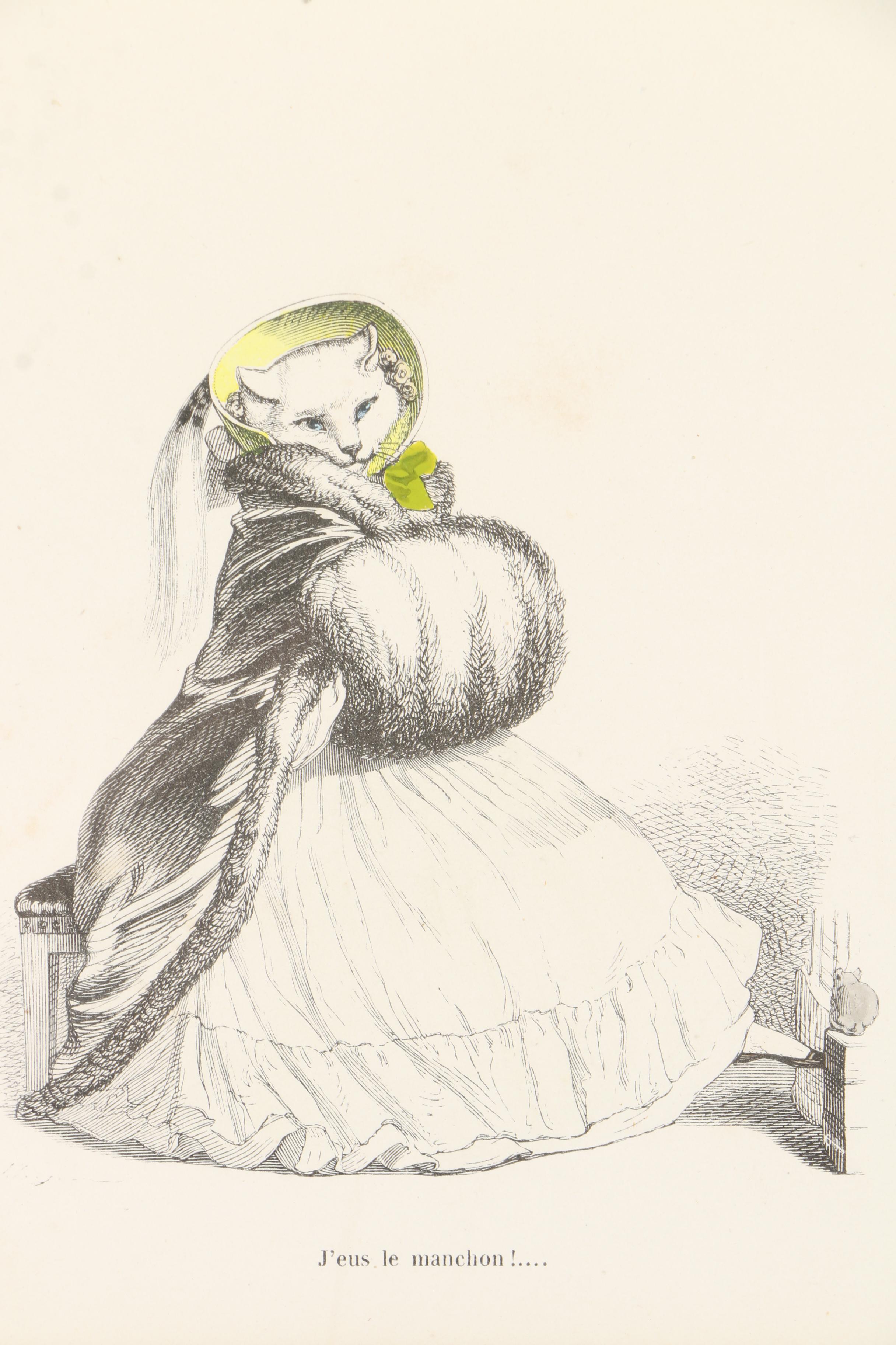 Hand Colored Prints of Animal Caricatures After J.J. Grandville