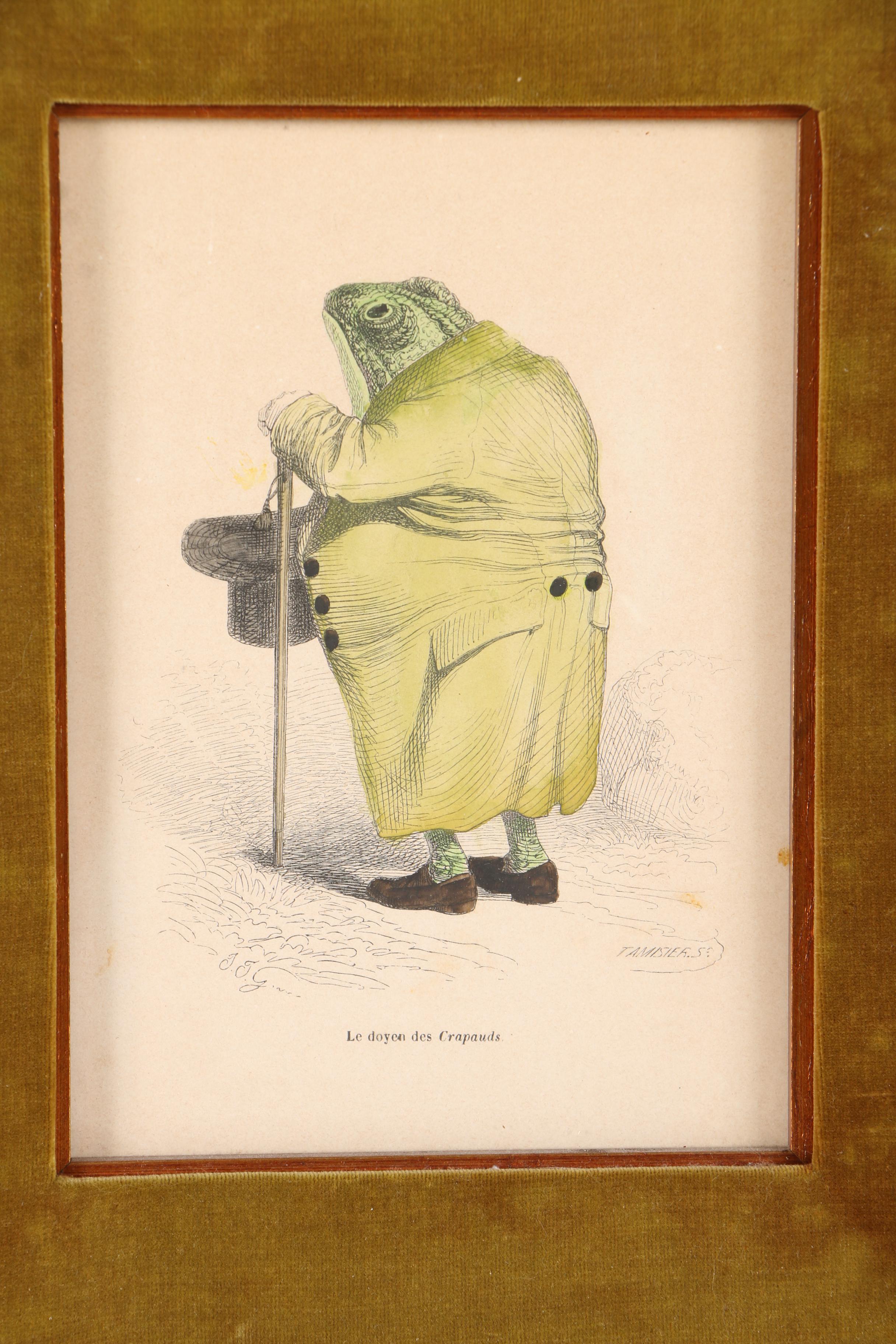 Hand Colored Prints of Animal Caricatures After J.J. Grandville