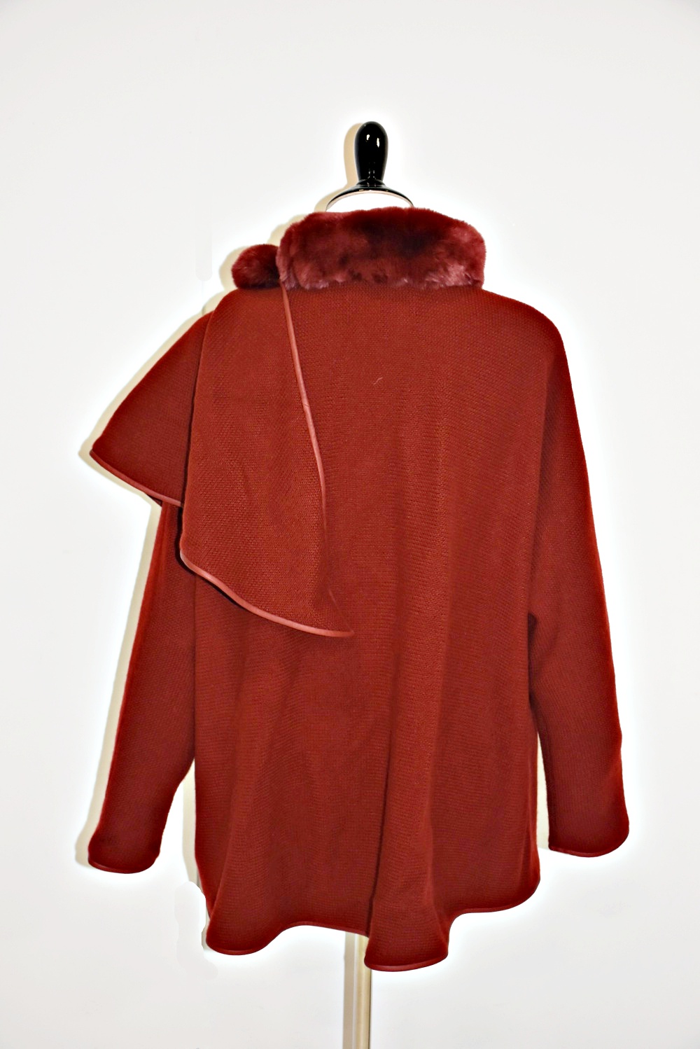 Loro Piana Deep Red Cashmere Cape with Chinchilla Collar