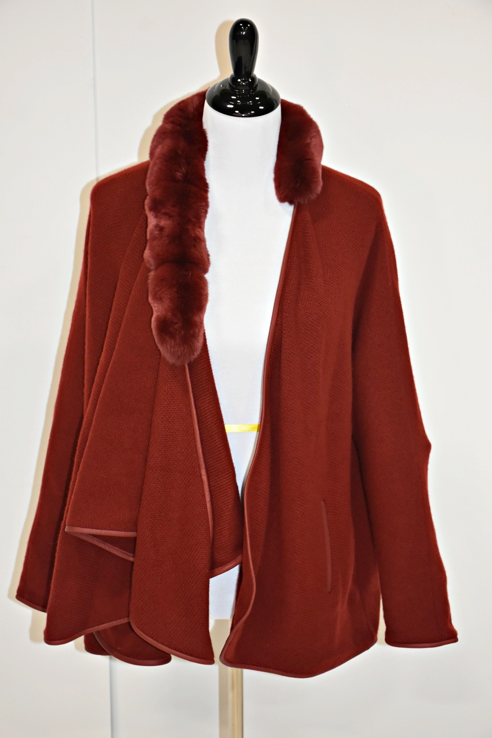 Loro Piana Deep Red Cashmere Cape with Chinchilla Collar