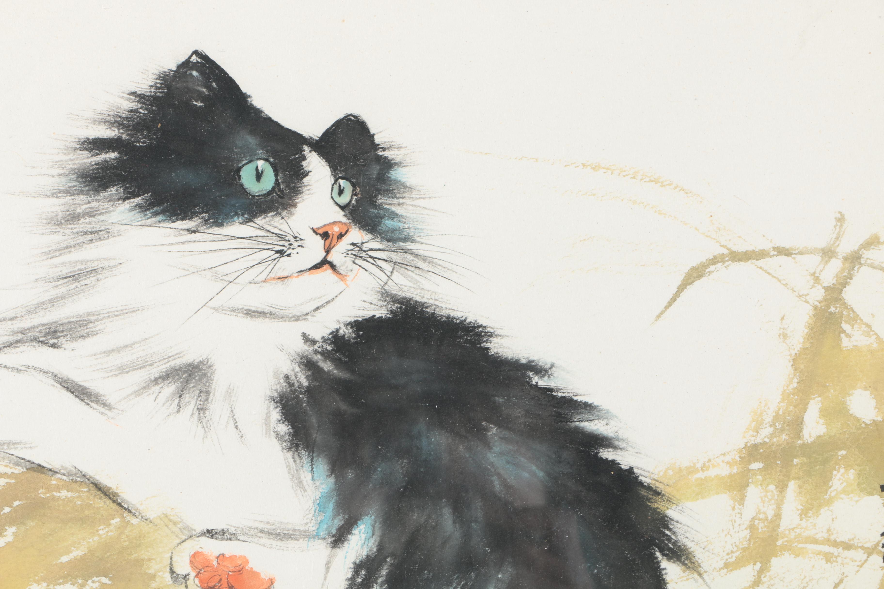 East Asian Watercolor Painting of a Cat