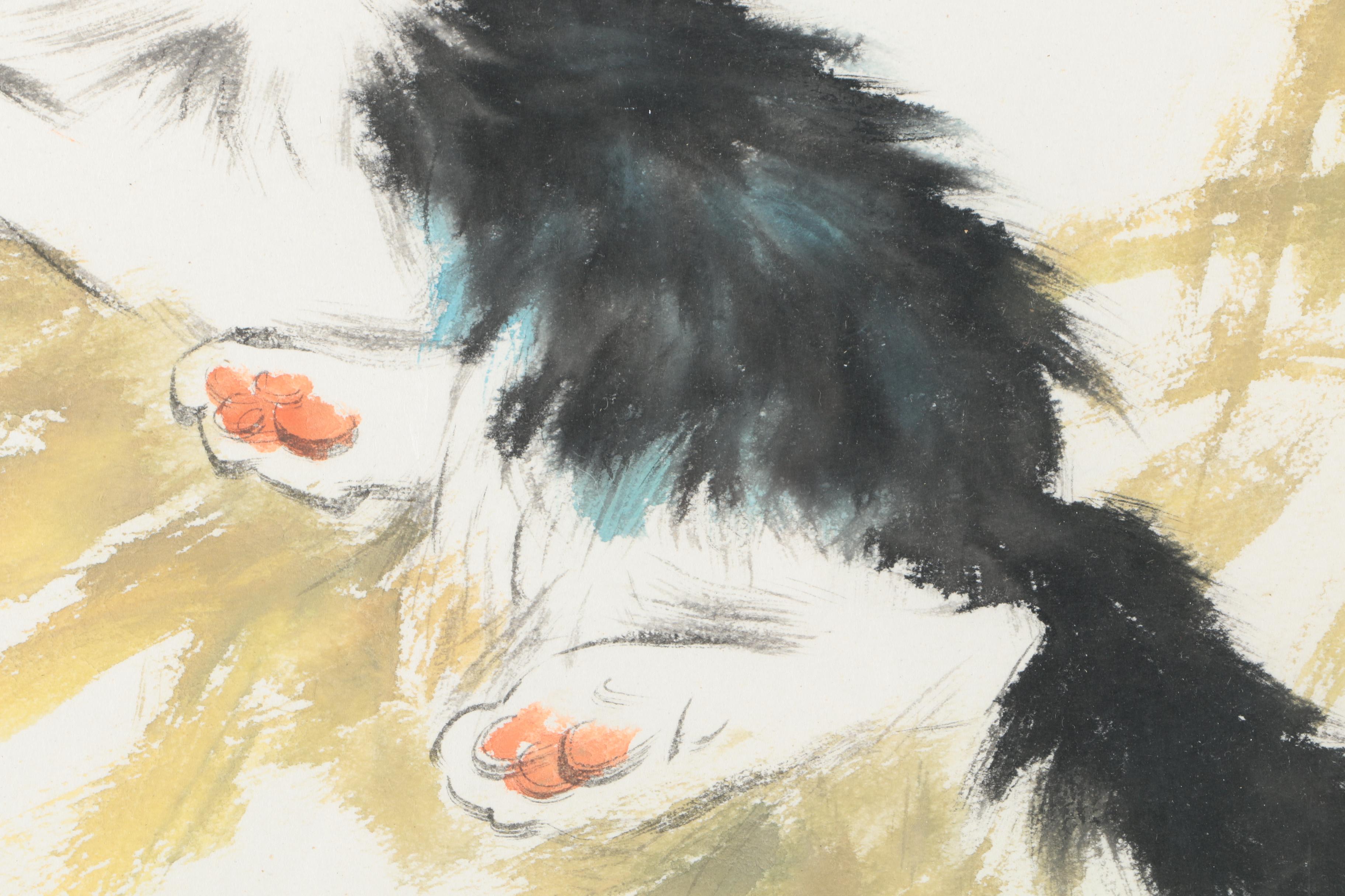 East Asian Watercolor Painting of a Cat