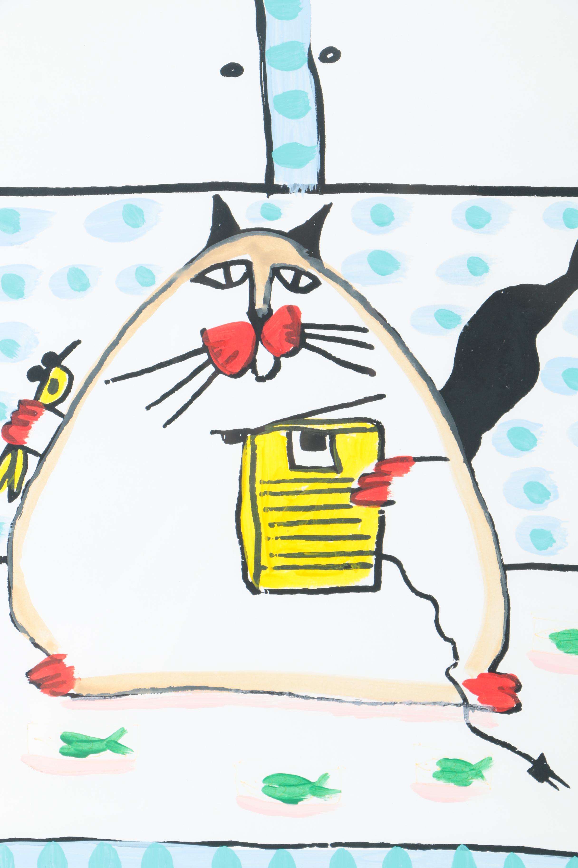 Martha Wahlert Watercolor Painting "Cat, Can Opener & Tuna"