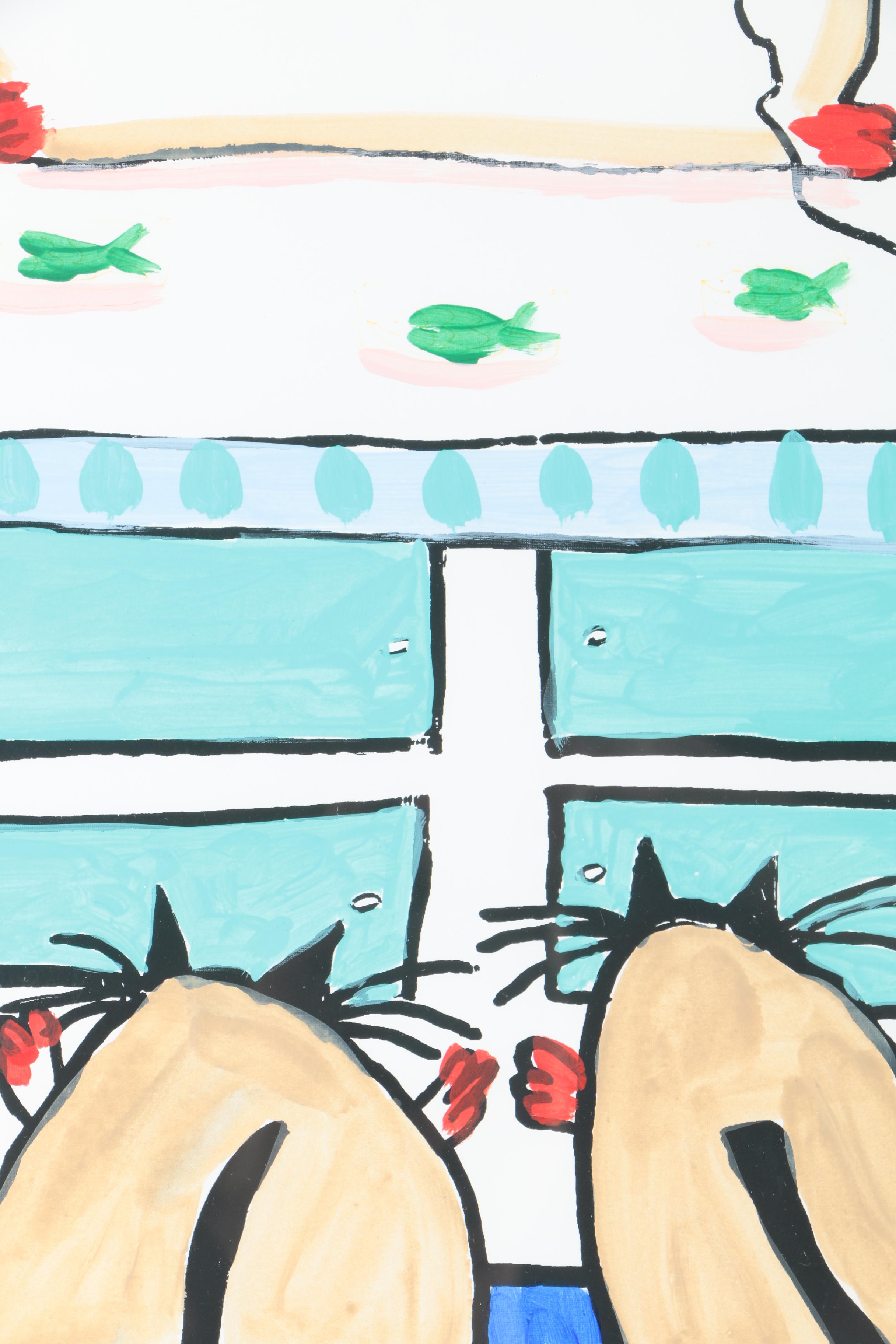 Martha Wahlert Watercolor Painting "Cat, Can Opener & Tuna"