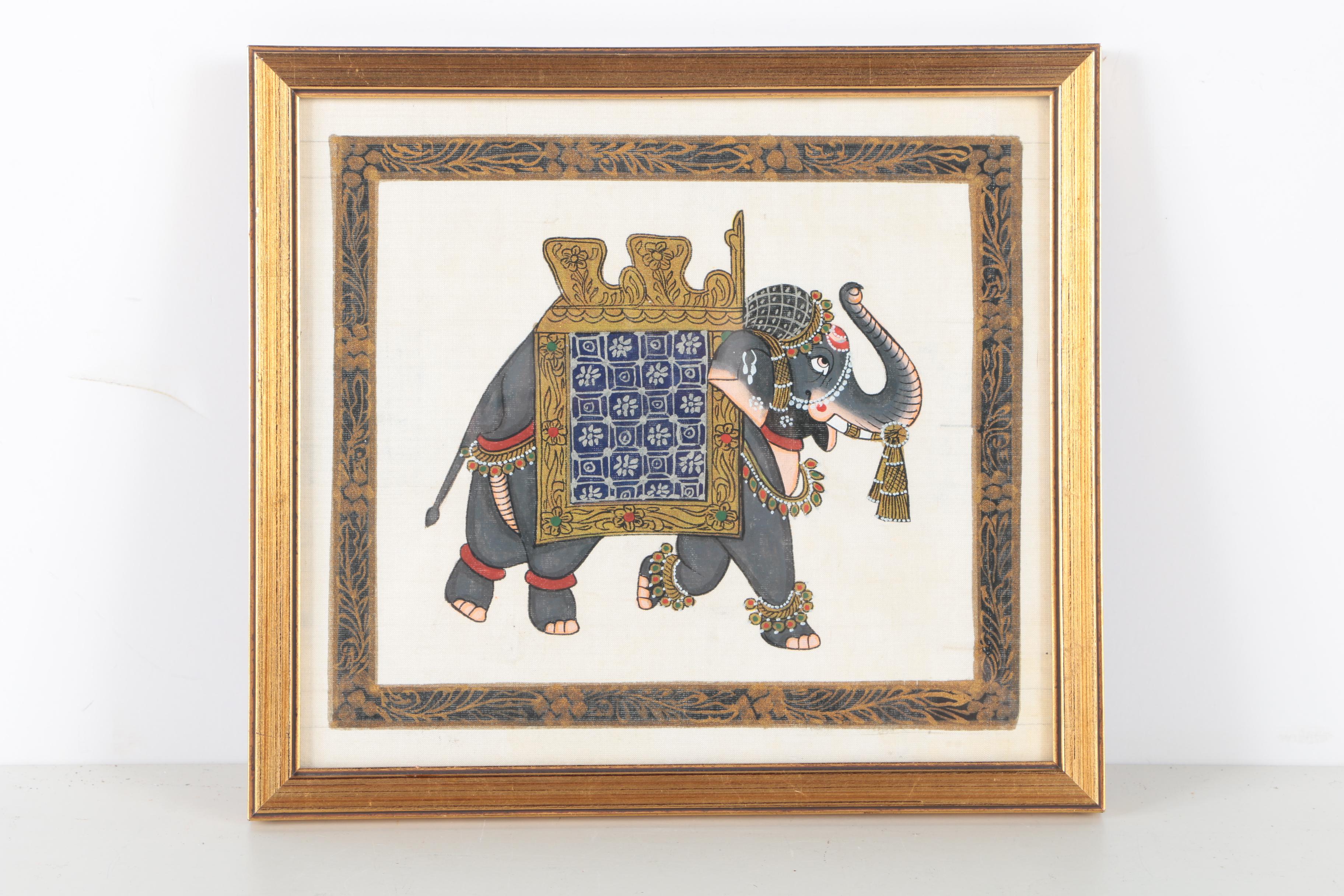 South Asian Acrylic Paintings on Cloth of Elephants