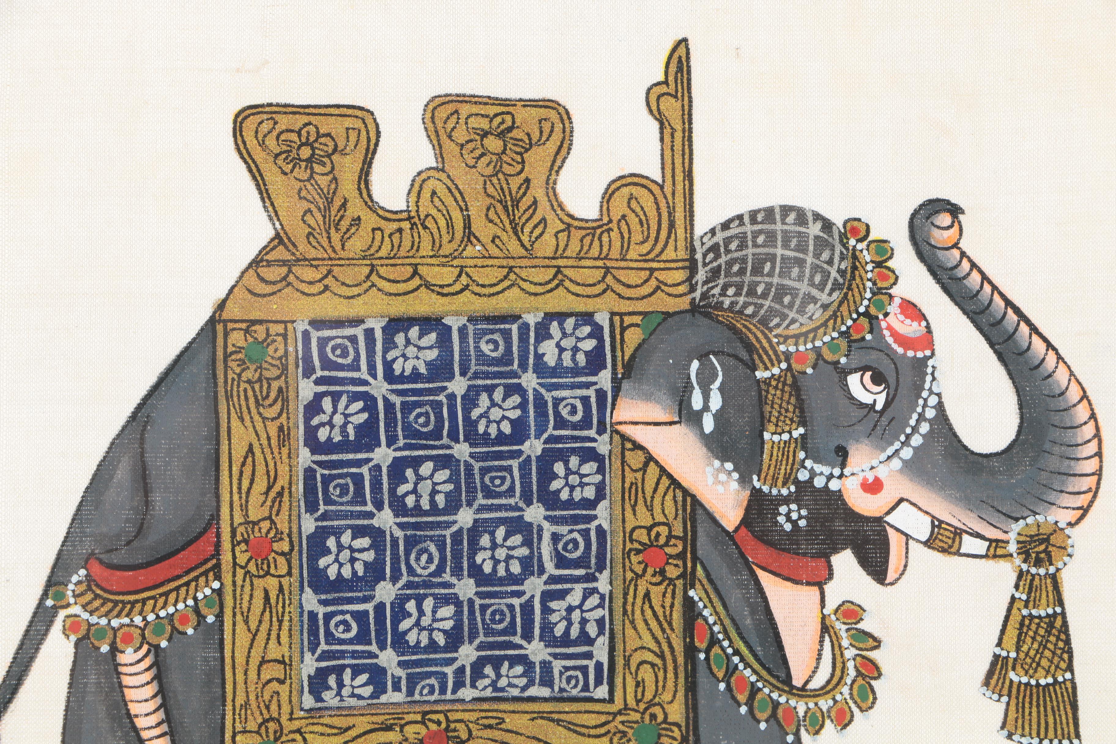 South Asian Acrylic Paintings on Cloth of Elephants