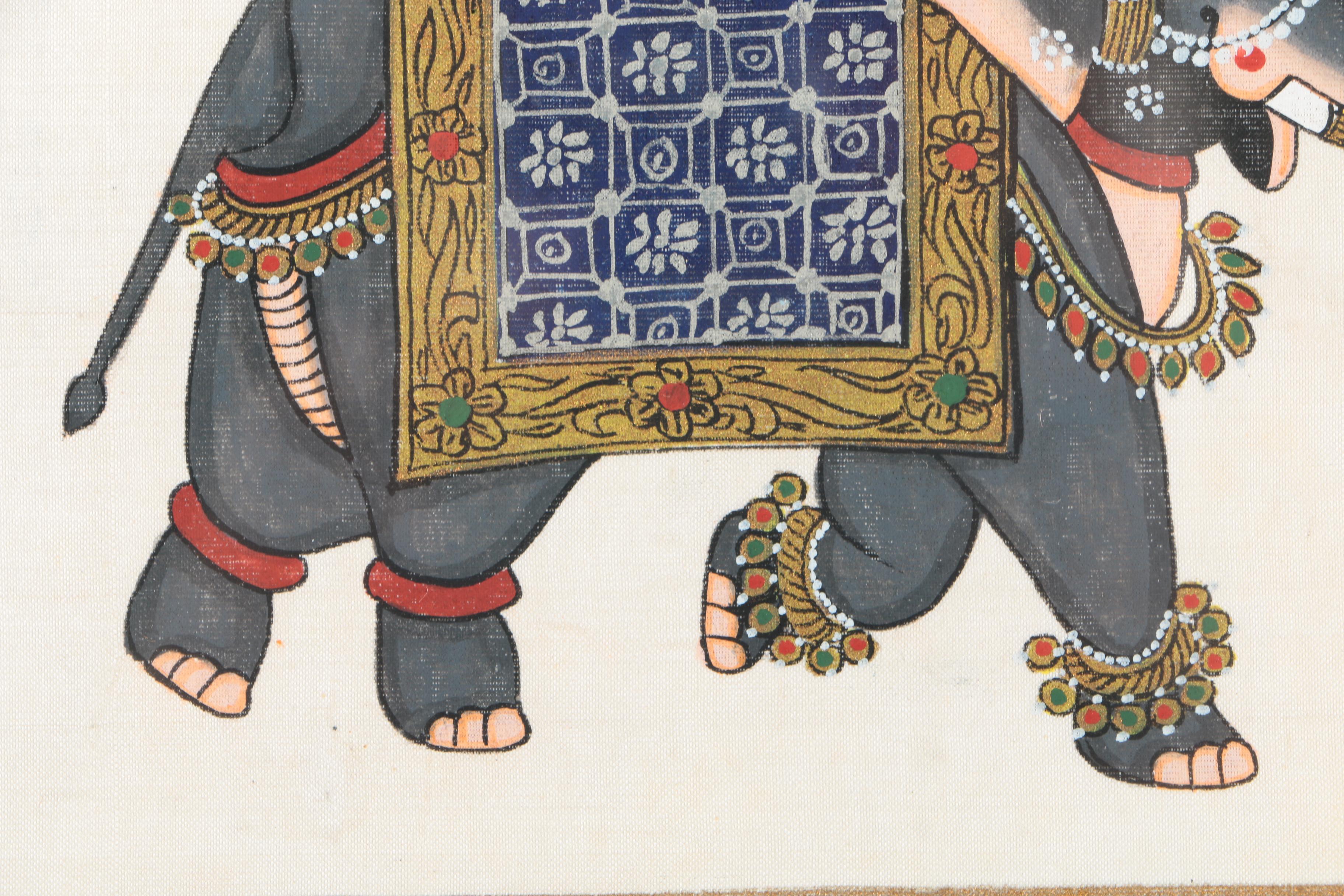 South Asian Acrylic Paintings on Cloth of Elephants