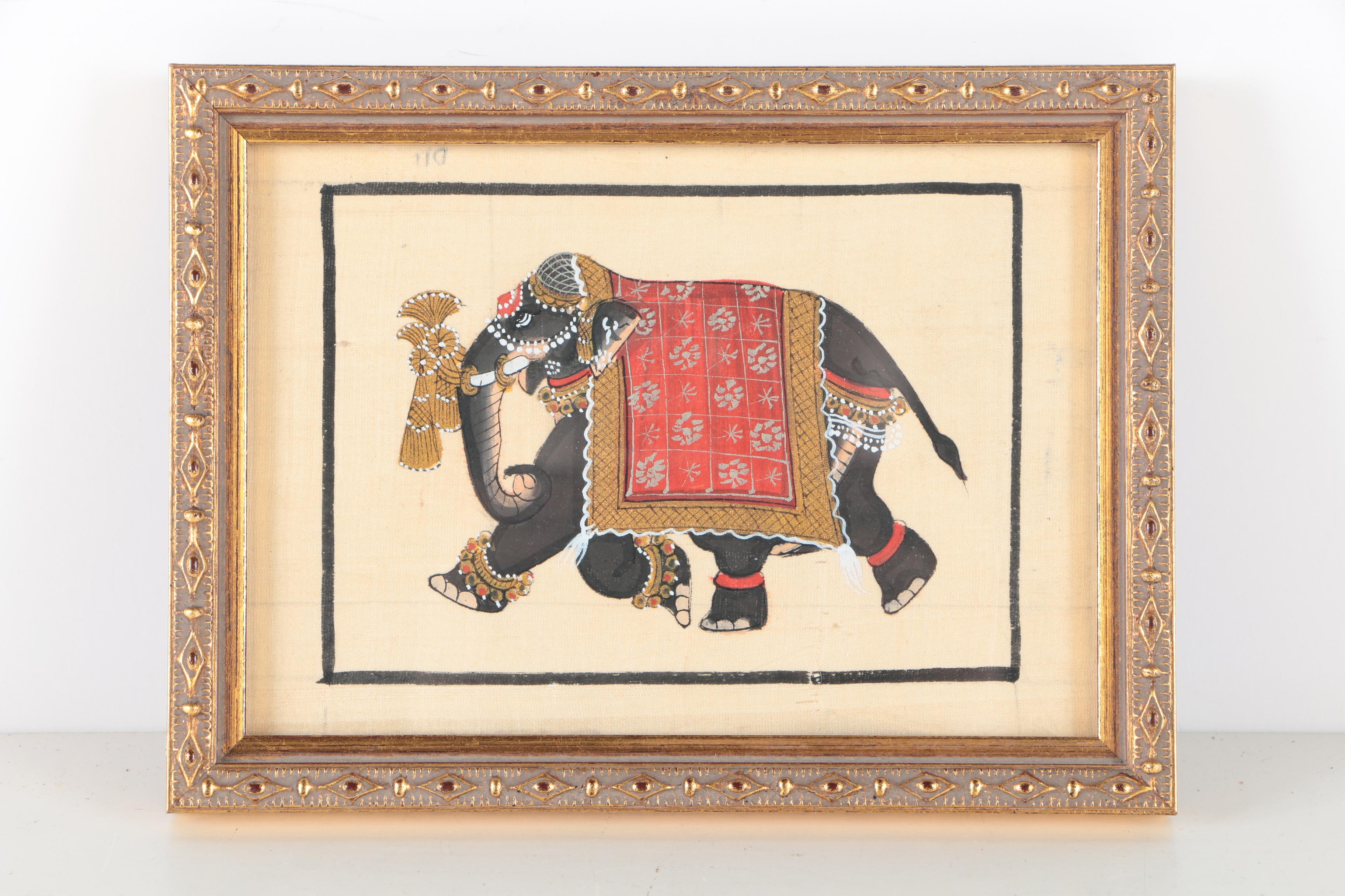 South Asian Acrylic Paintings on Cloth of Elephants