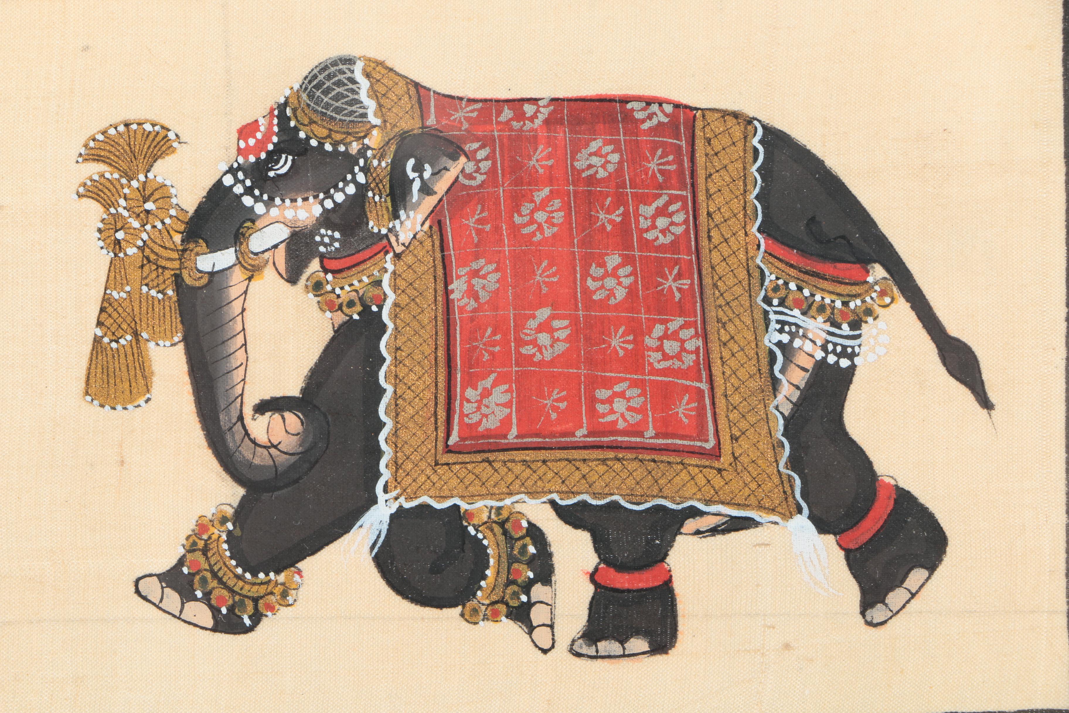 South Asian Acrylic Paintings on Cloth of Elephants