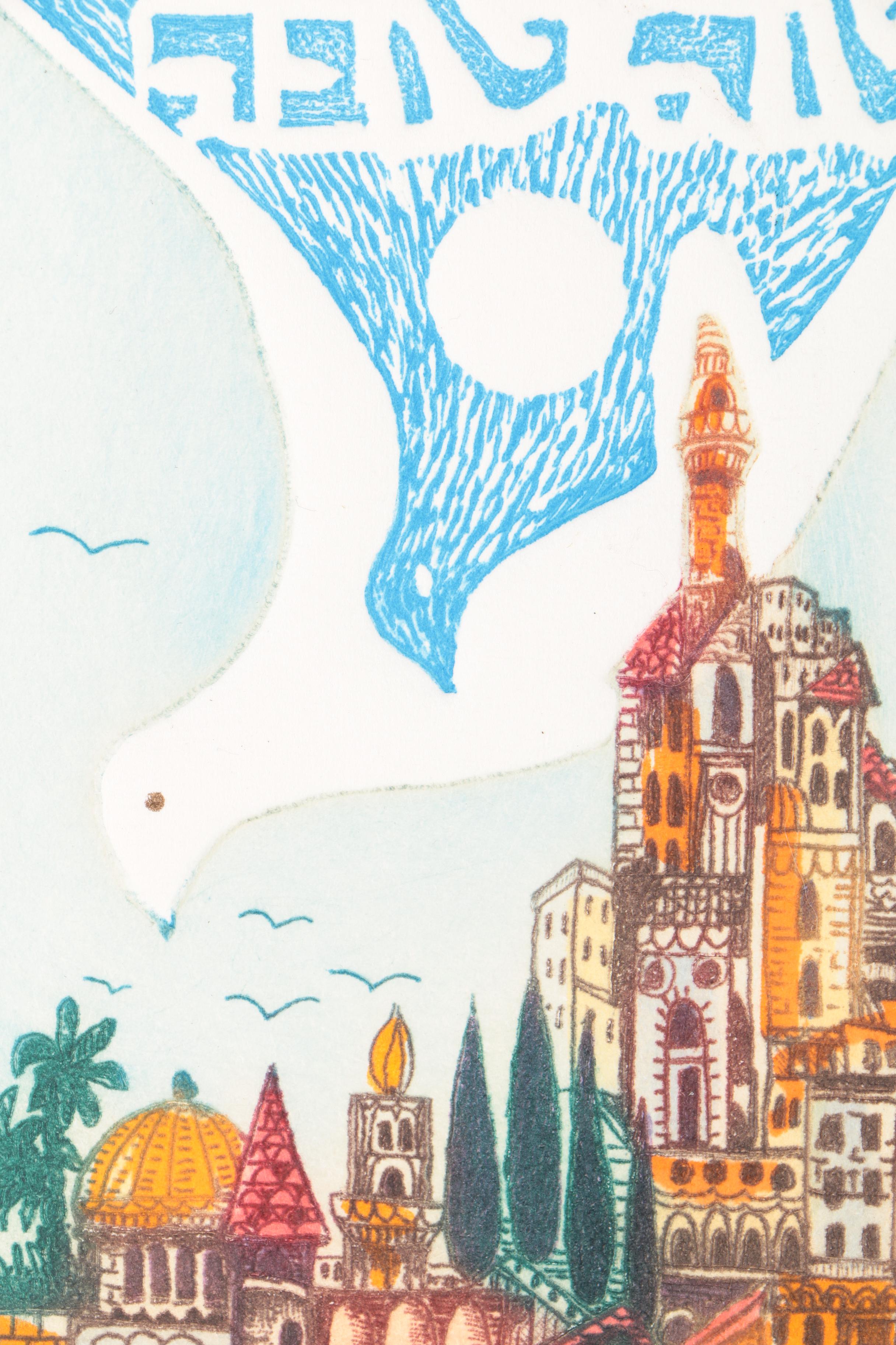 Signed Limited Edition Woodblock Print "Shalom"