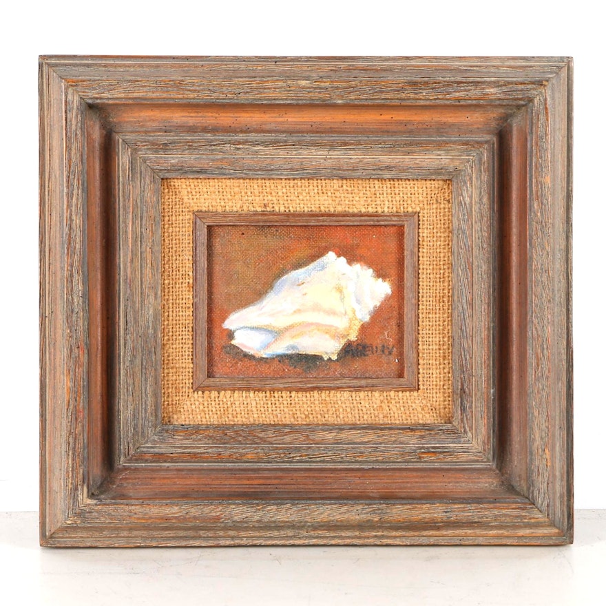 A. Reilly Oil Painting on Canvas Board of Conch Shell