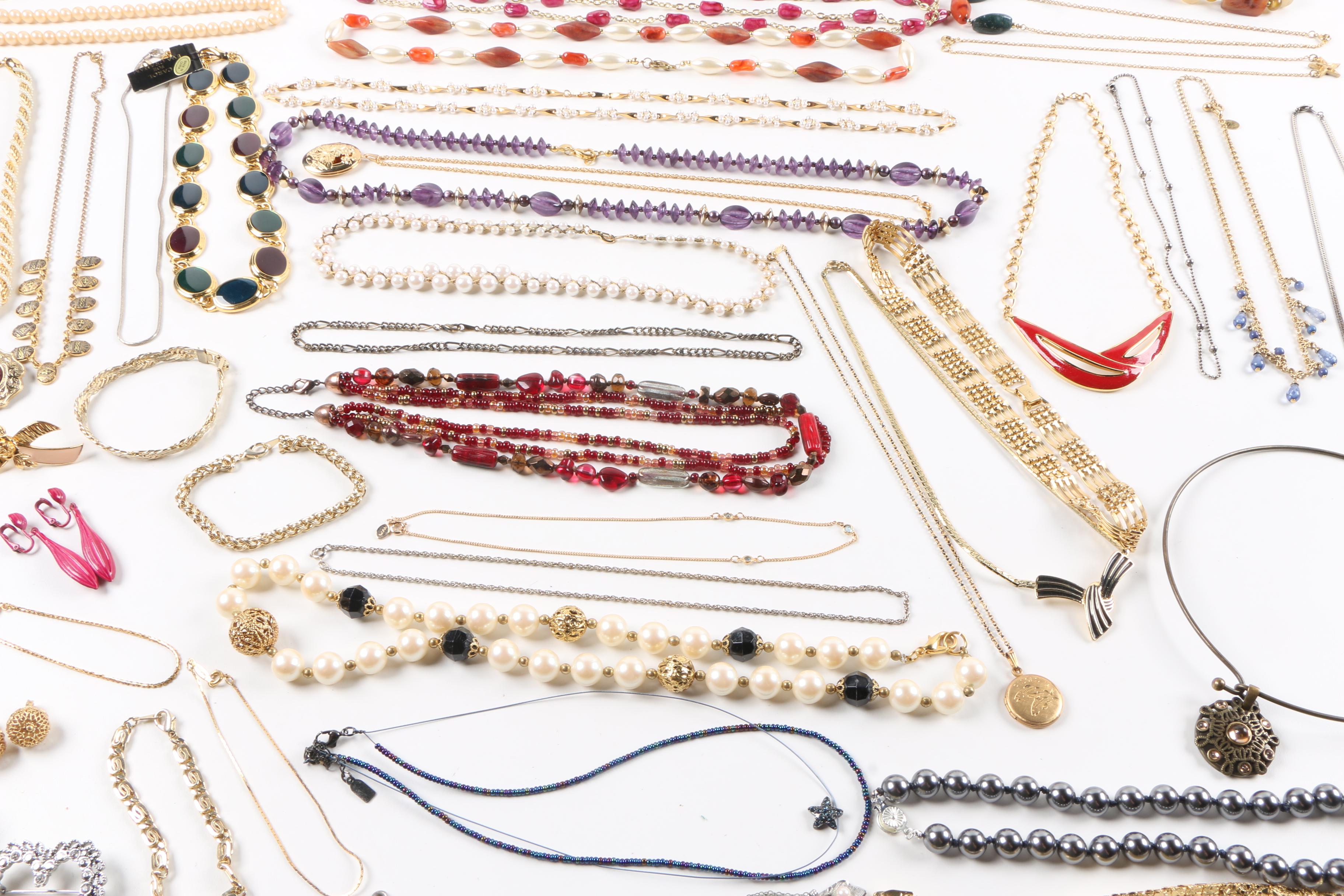 Generous Assortment of Costume Jewelry Including Faux Pearl Necklaces
