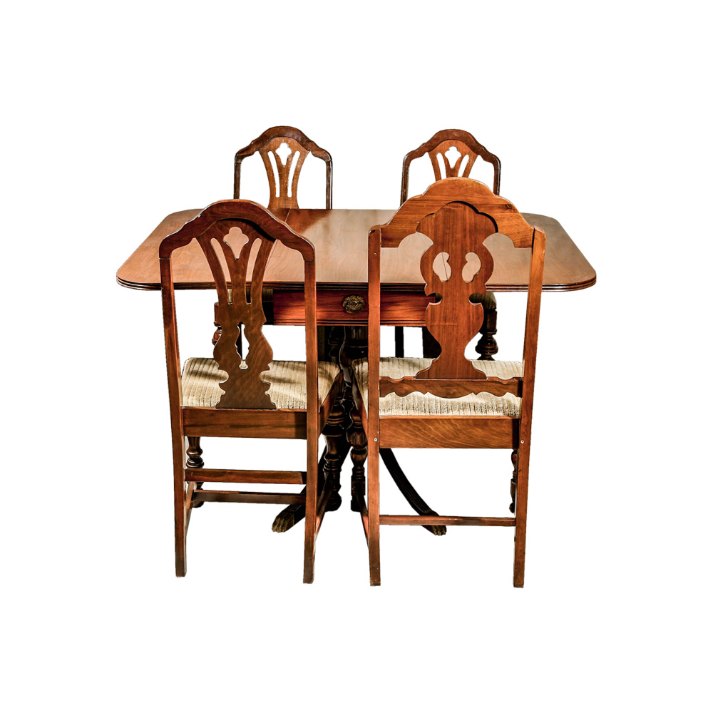 Drop-Leaf Duncan Phyfe Style Dining Table with Four Chairs
