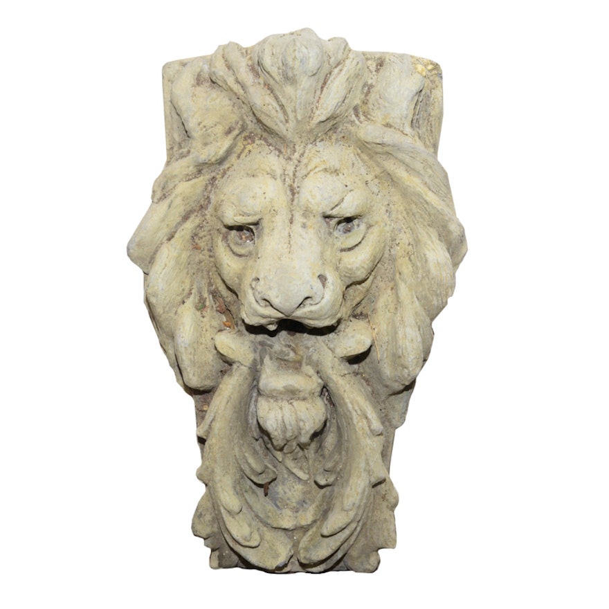 Plaster Lion Head Wall Sculpture
