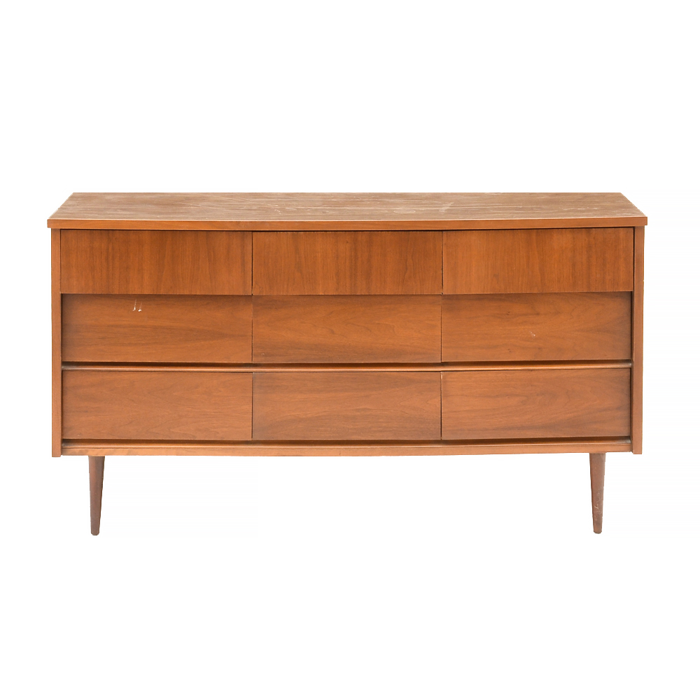 Walnut and Grained Laminate Nine Drawer Chest