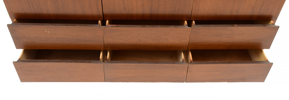 Walnut and Grained Laminate Nine Drawer Chest