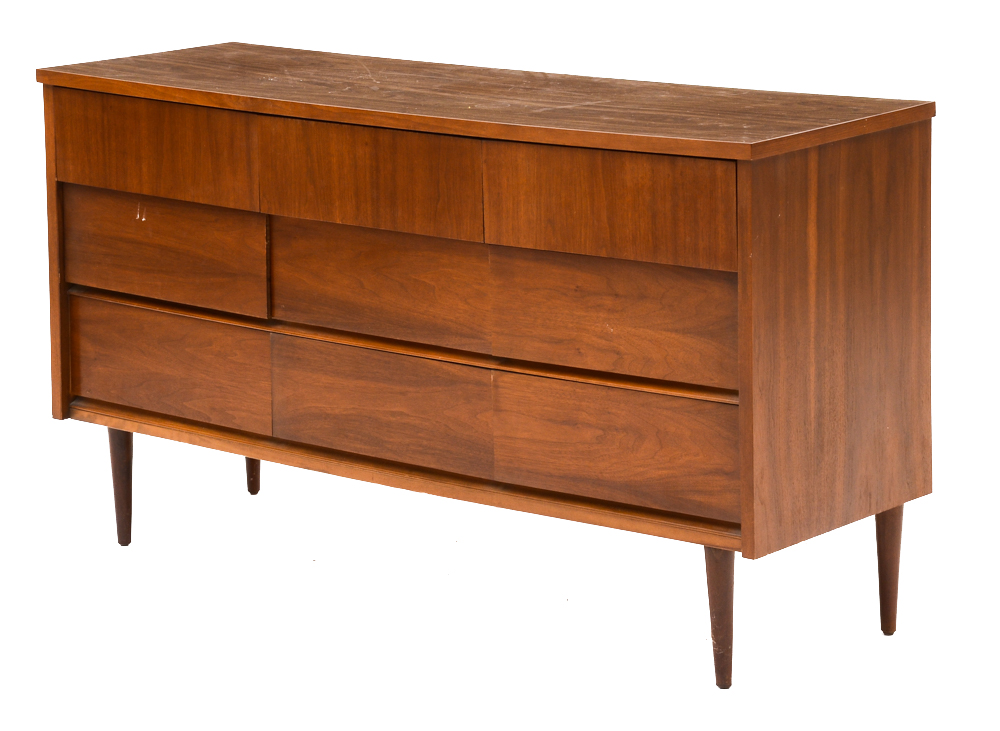 Walnut and Grained Laminate Nine Drawer Chest