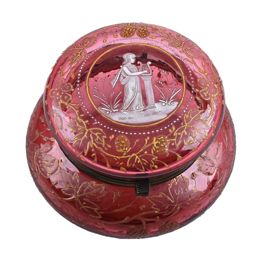 Late 19th Century Cranberry Glass Powder Box