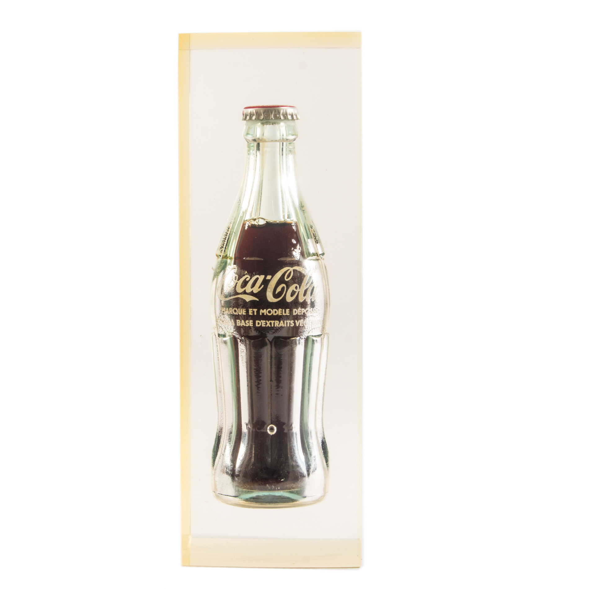 Vintage French Coca-Cola Glass Bottle in Lucite Block