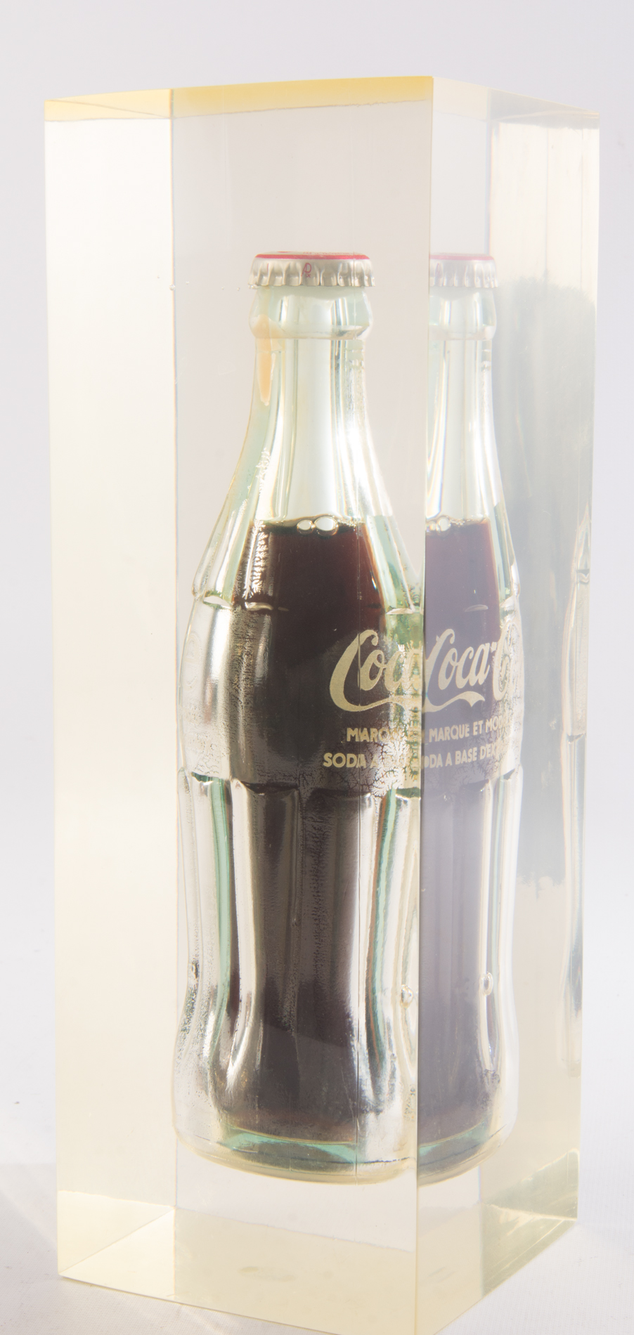 Vintage French Coca-Cola Glass Bottle in Lucite Block