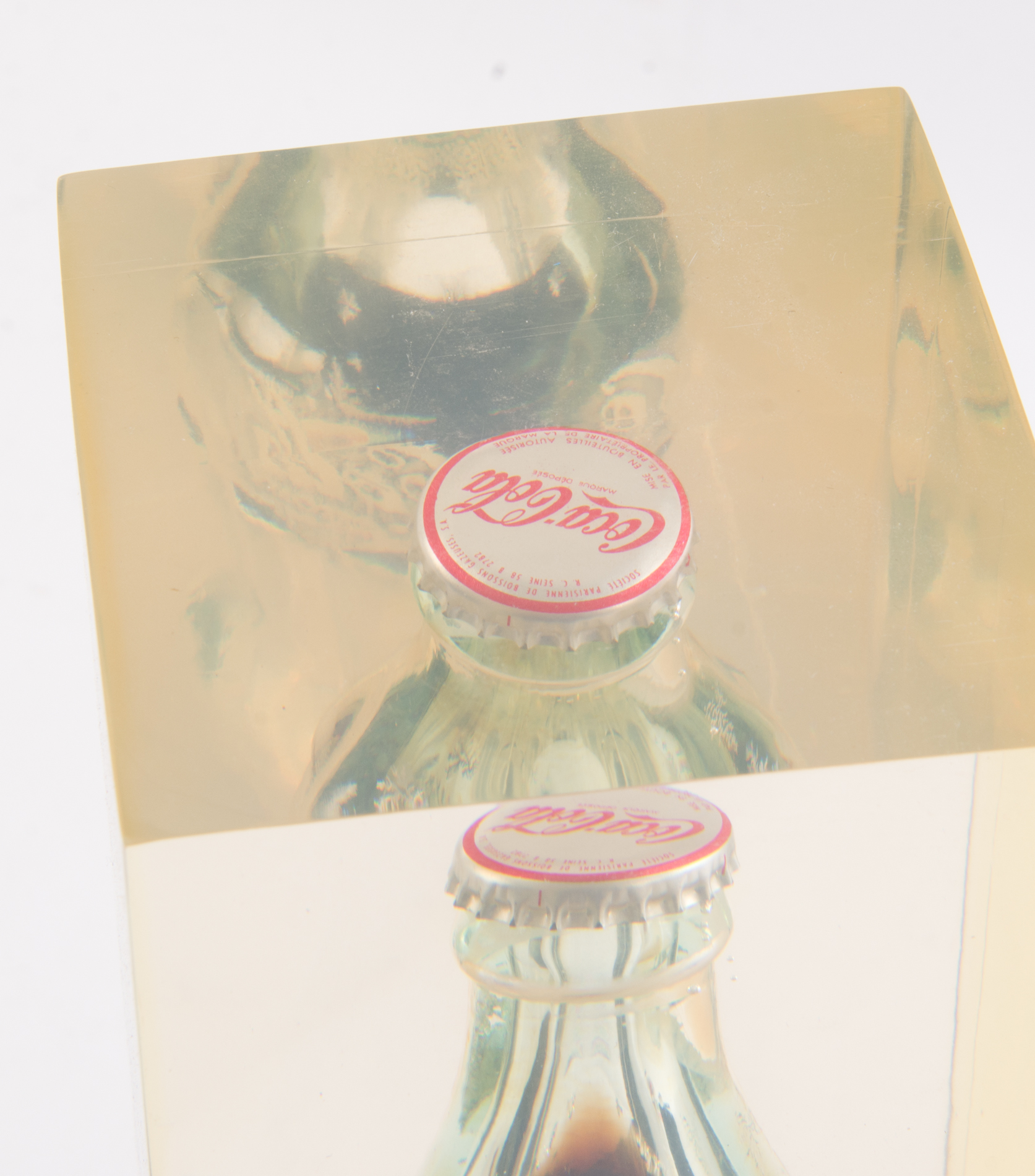 Vintage French Coca-Cola Glass Bottle in Lucite Block
