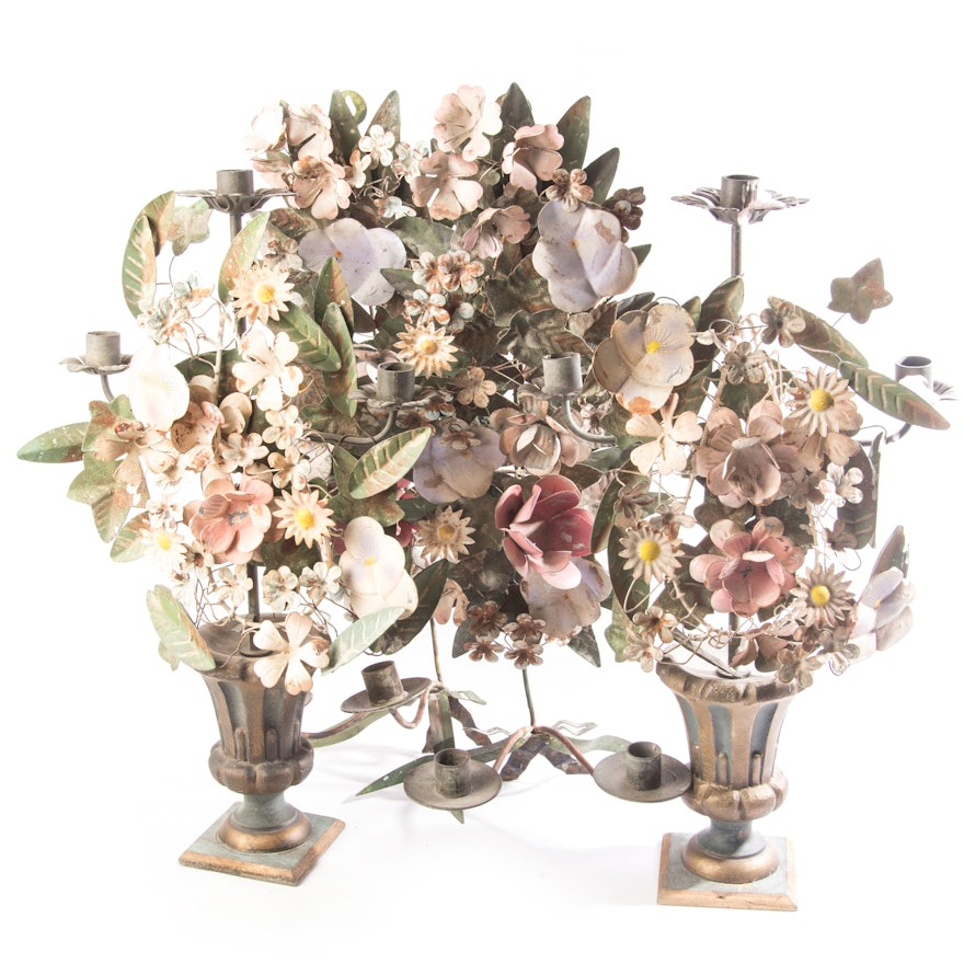 Vintage Iron Flower Bouquet Candelabras and Sconces