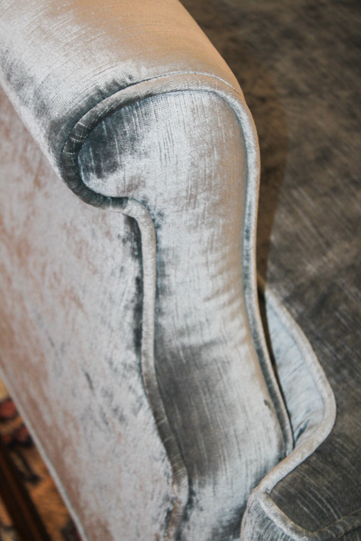 Blue Velvet Chippendale Style Wingback Chair