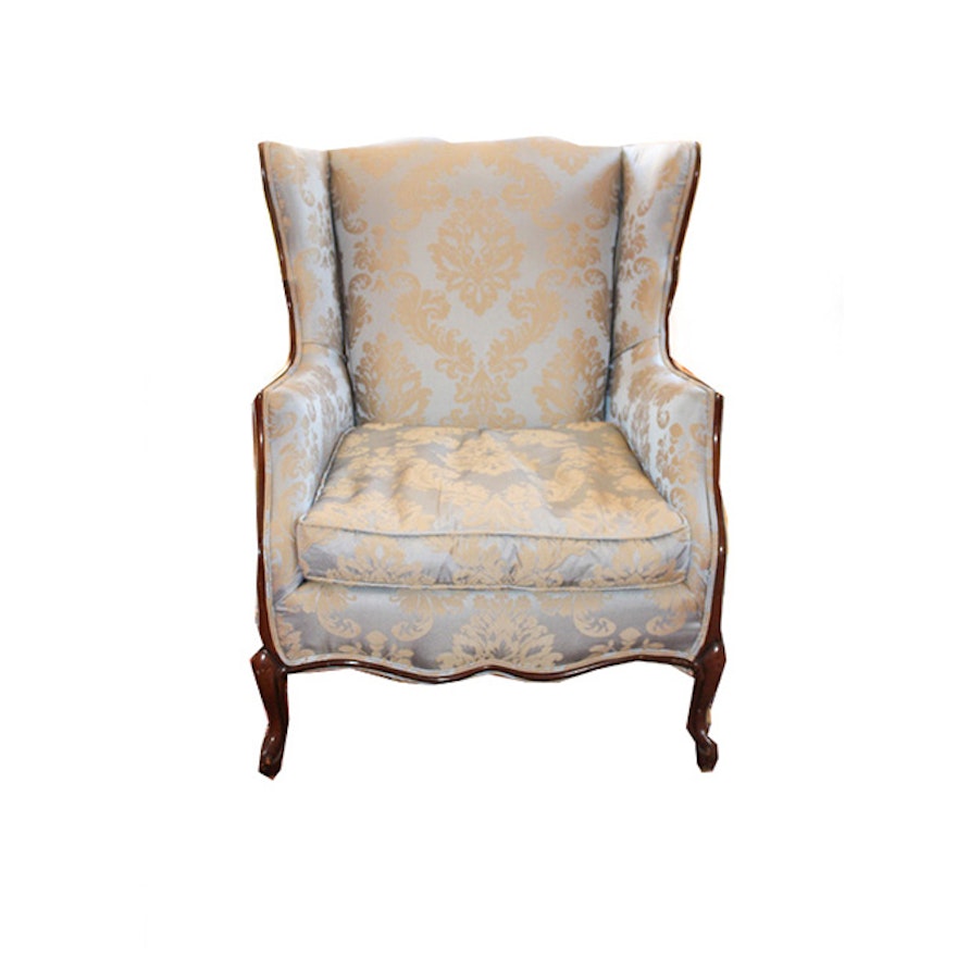 Vintage Damask Upholstered Wingback Chair
