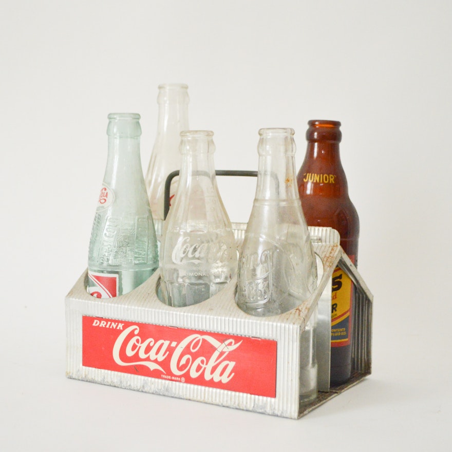 Vintage Soda Bottles in Coca-Cola Carrier