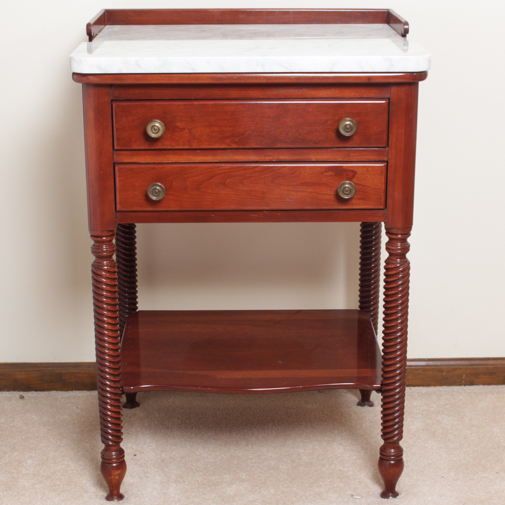 Willett Furniture Cherry Marble Top Side Table