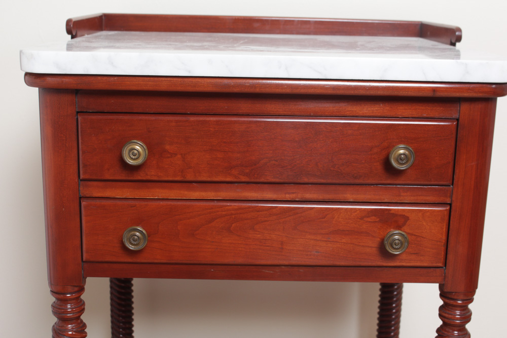Willett Furniture Cherry Marble Top Side Table