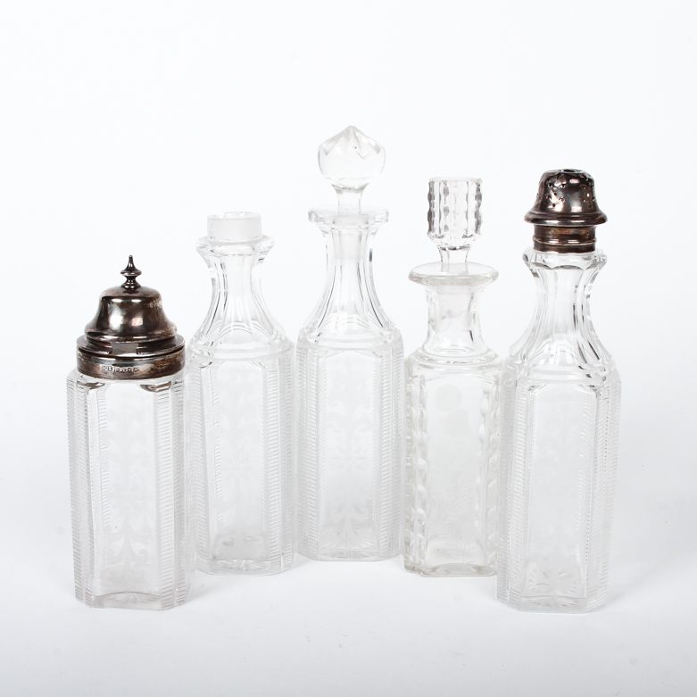 Victorian Sterling Silver and Glass Condiment Set