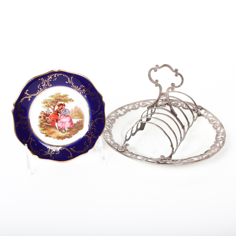 Vintage Limoges Sterling Toast Holder and Porcelain Plate
