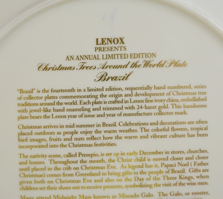 Lenox 2004 Brazil Christmas Trees Around The World Collector Plate
