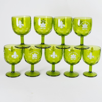 Vintage Canada Centennial Green Glass Goblets