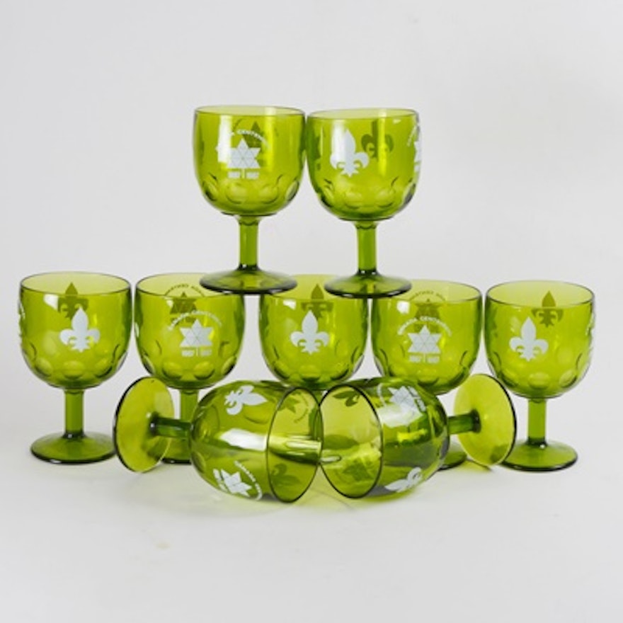 Vintage Canada Centennial Green Glass Goblets