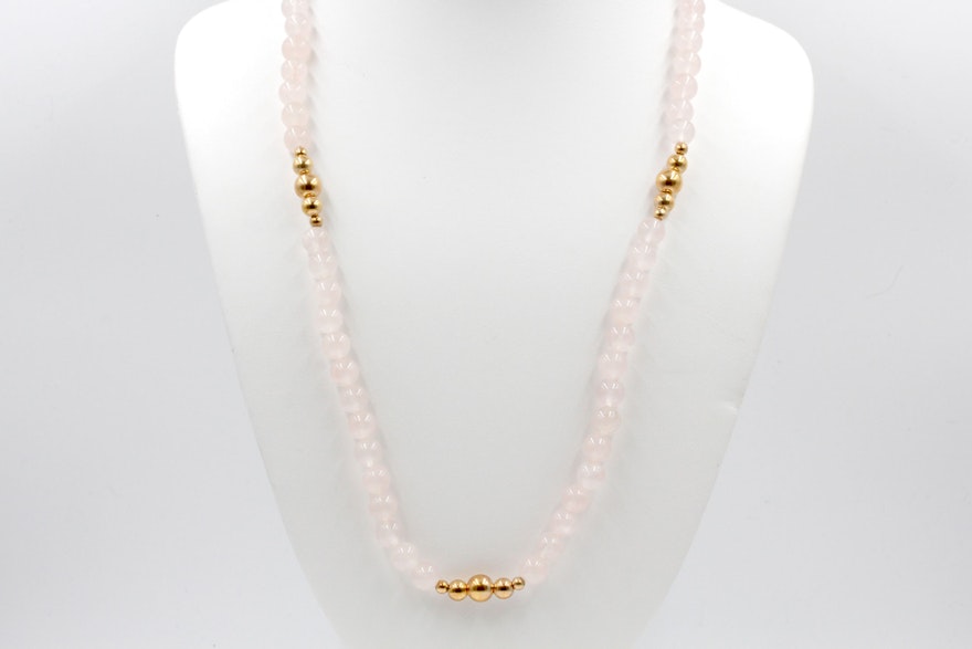 14K Yellow Gold Rose Quartz Necklace
