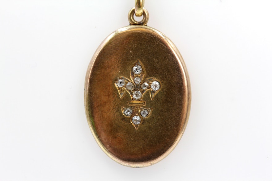 Vintage 14K Yellow Gold Old Mine Cut Diamond Locket Necklace