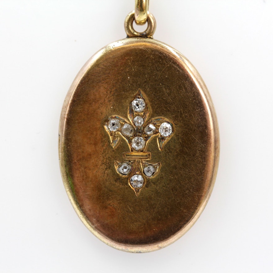 Vintage 14K Yellow Gold Old Mine Cut Diamond Locket Necklace