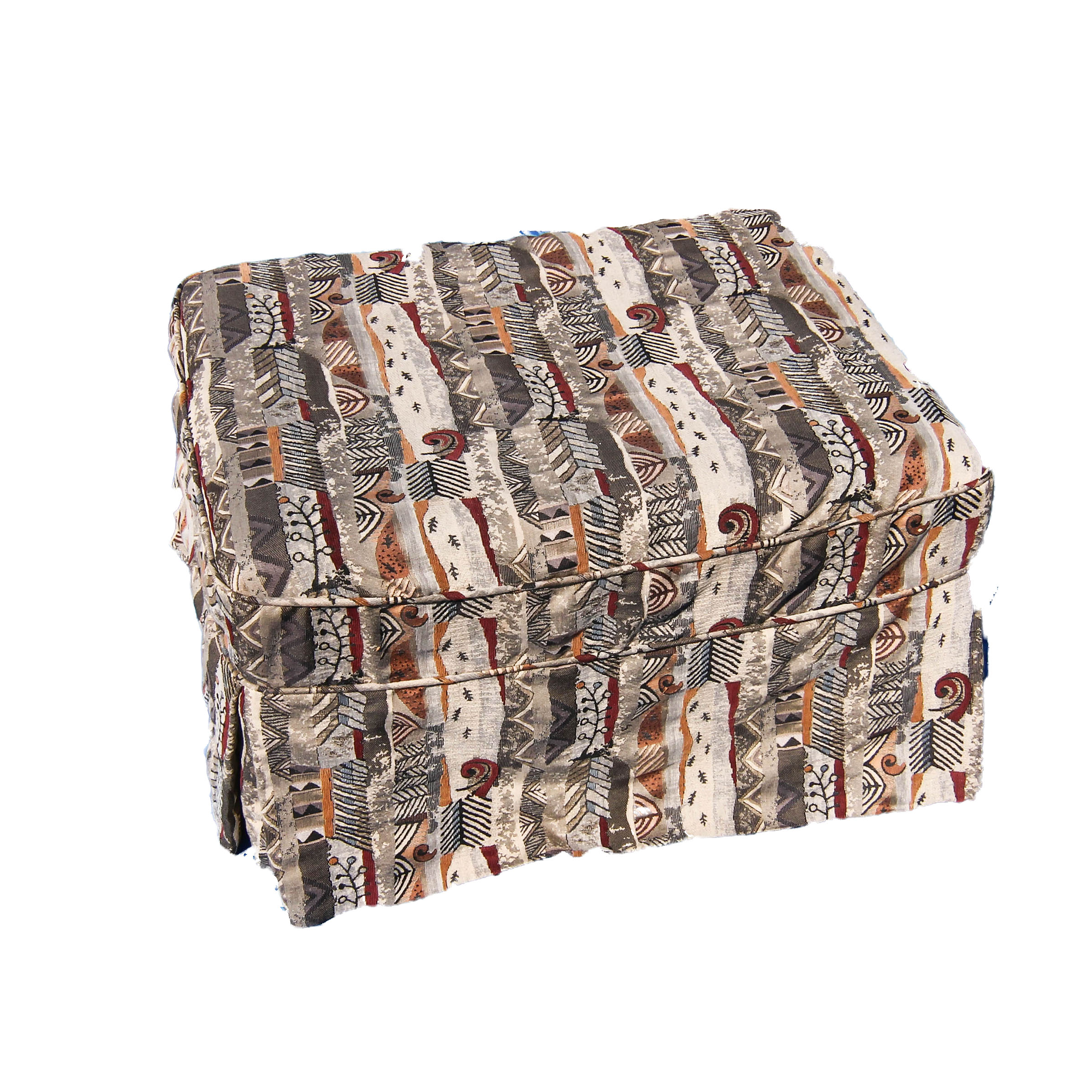 Ottoman With Abstract-Patterned Slipcover