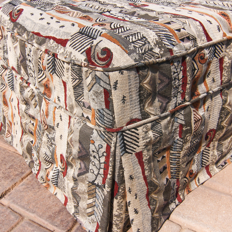 Ottoman With Abstract-Patterned Slipcover