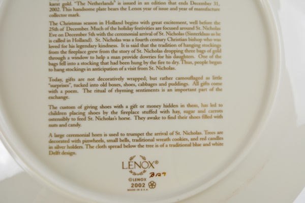 Lenox 2002 The Netherlands Christmas Trees Around The World Collector Plate