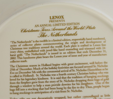 Lenox 2002 The Netherlands Christmas Trees Around The World Collector Plate