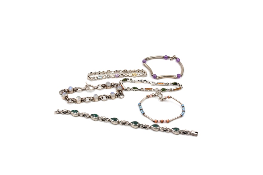 Sterling Silver Gemstone and Bead Bracelets